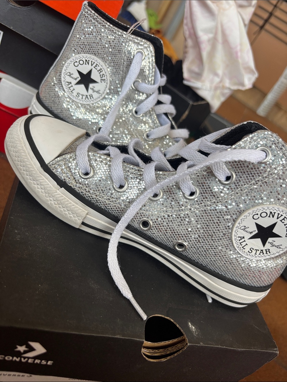 Converse Kids Silver Glitter High Top Sneakers